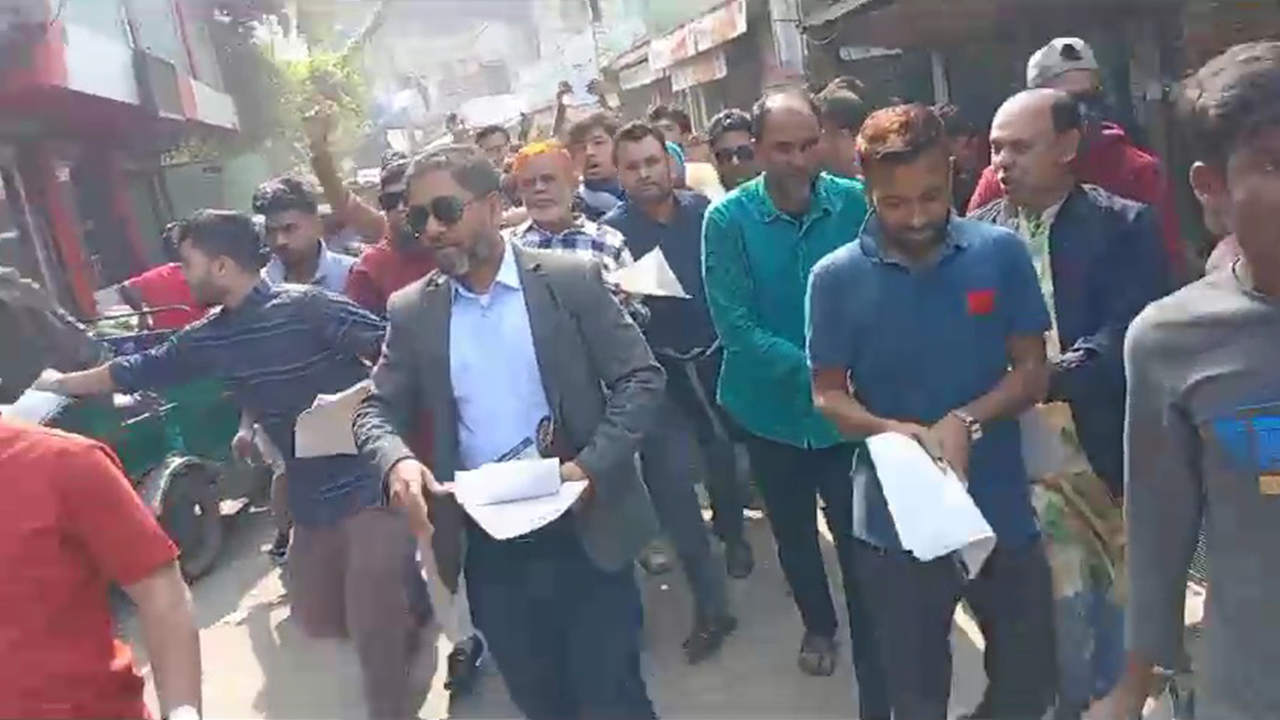 নোয়াখালীর চাটখিলে বিএনপির লিফলেট বিতরণ। ছবি : কালবেলা