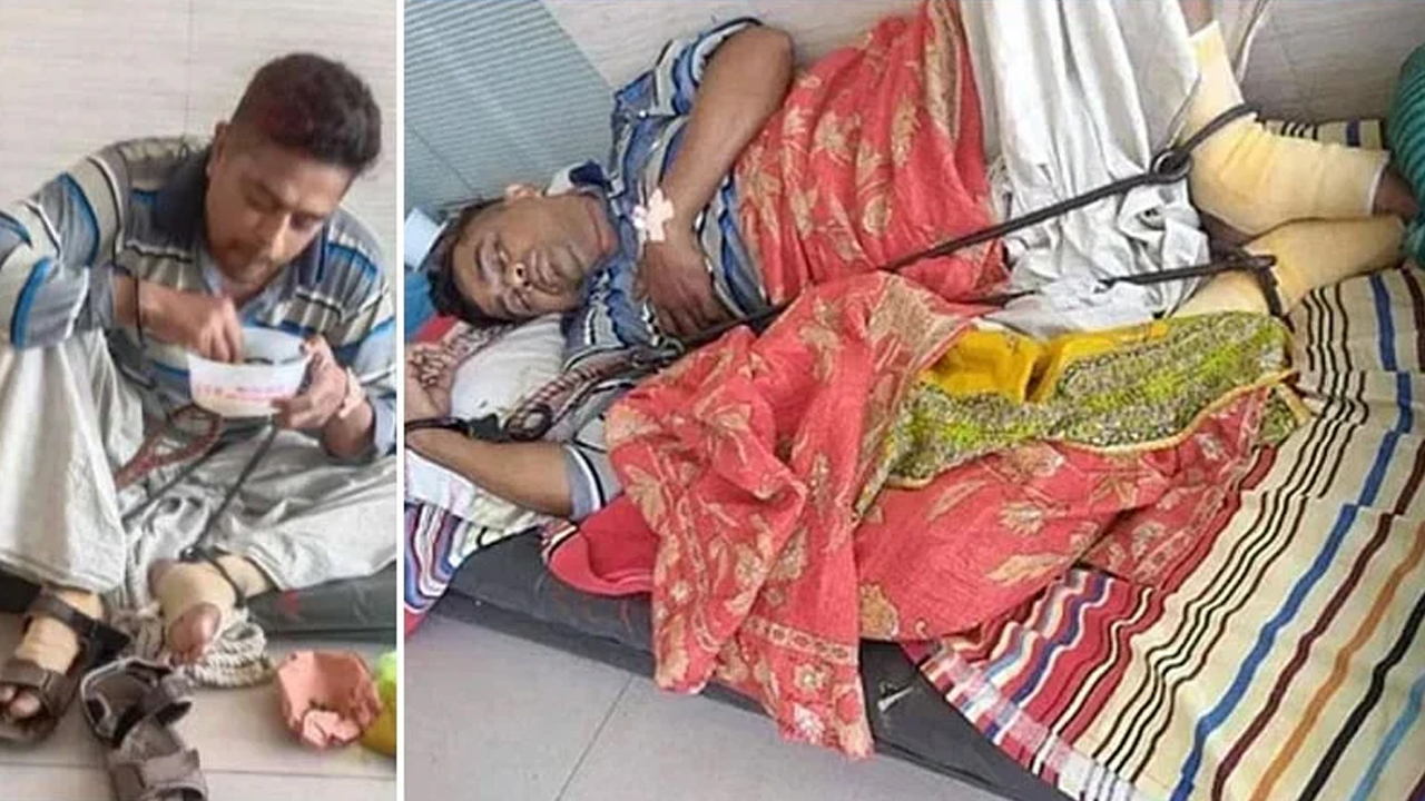 ডান্ডাবেড়ি পরানো আলোচিত যুবদল নেতা মো. আমিনুর রহমান মধু। ফাইল ছবি