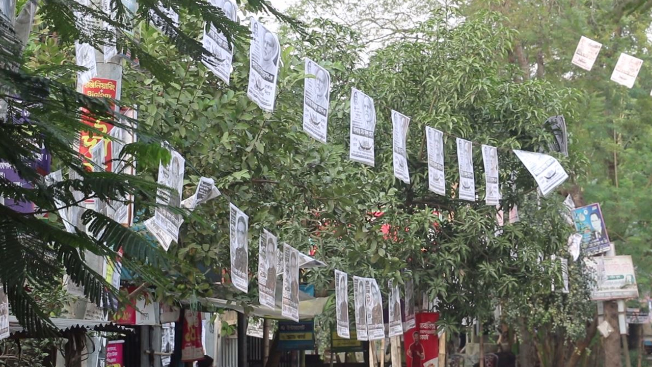 পাবনায় সড়কে নির্বাচনী পোস্টার। ছবি : কালবেলা