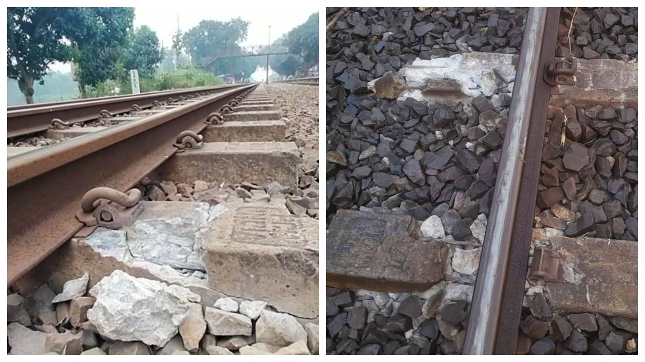 নাটোরের নলডাঙ্গায় ক্ষতিগ্রস্ত রেললাইন। ছবি : কালবেলা