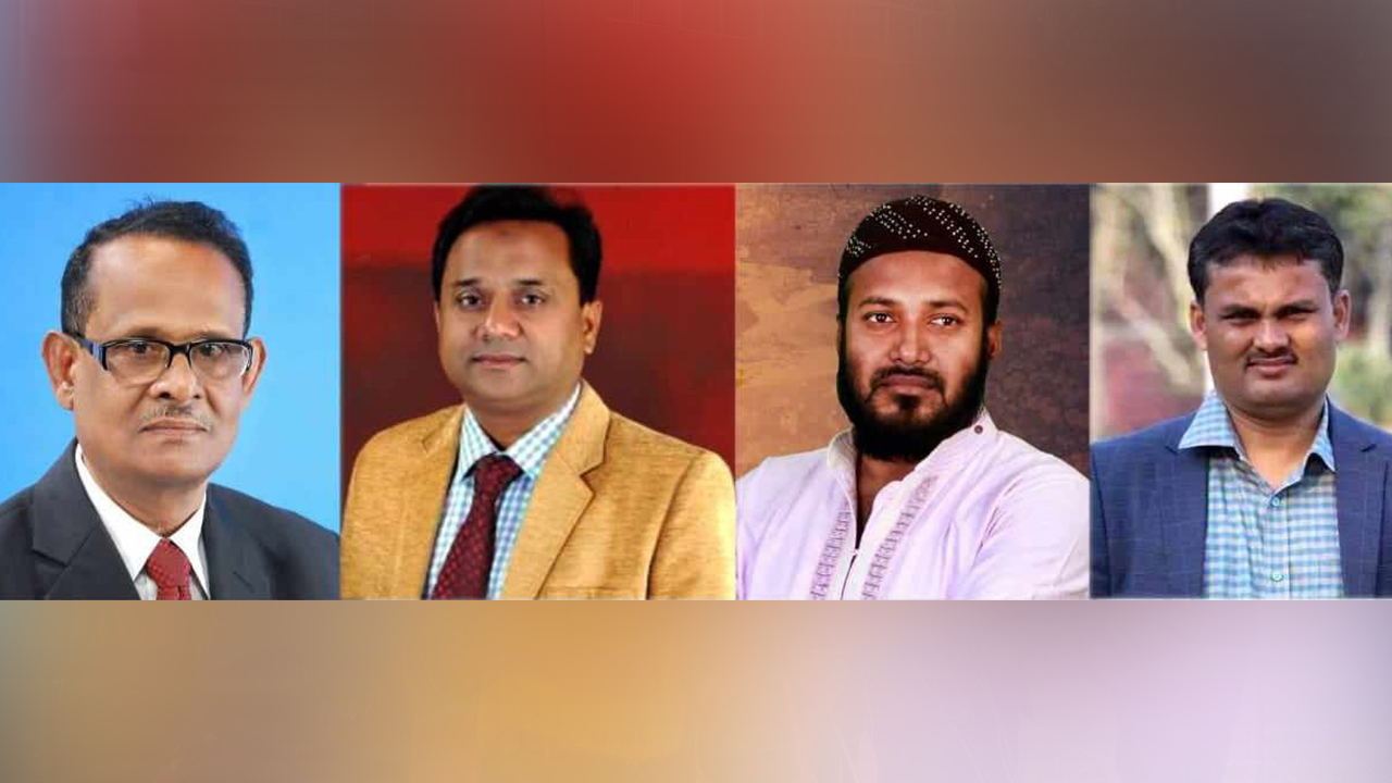 ঝিনাইদহ-১ আসনের নৌকার প্রার্থী আব্দুল হাই, উপজেলা চেয়ারম্যান আব্দুল হাকিম, চেয়ারম্যান ইকু শিকদার ও শৈলকুপা উপজেলা যুবলীগ সভাপতি শামীম হোসেন মোল্যা। ছবি : কালবেলা