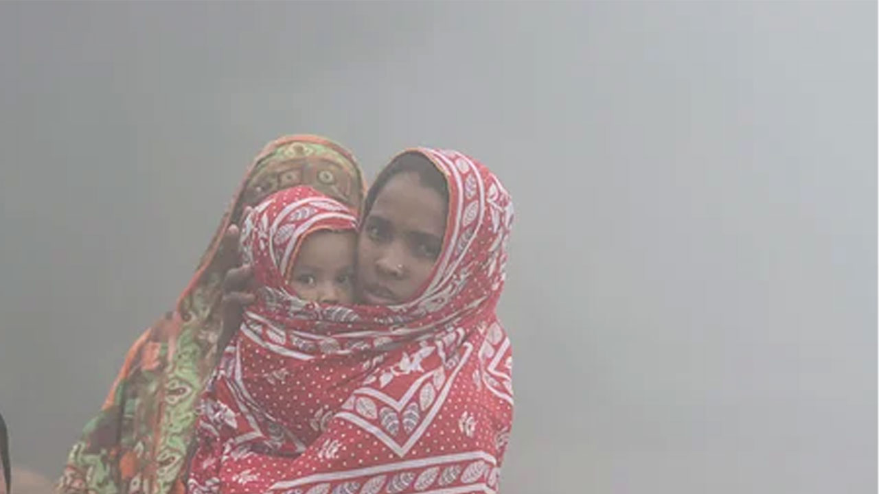 শীত ও কুয়াশার হাত থেকে সন্তানকে রক্ষা করতে এভাবেই আঁচল দিয়ে পেঁচিয়ে রেখেছেন মা। -সংগৃহীত পুরোনো ছবি।