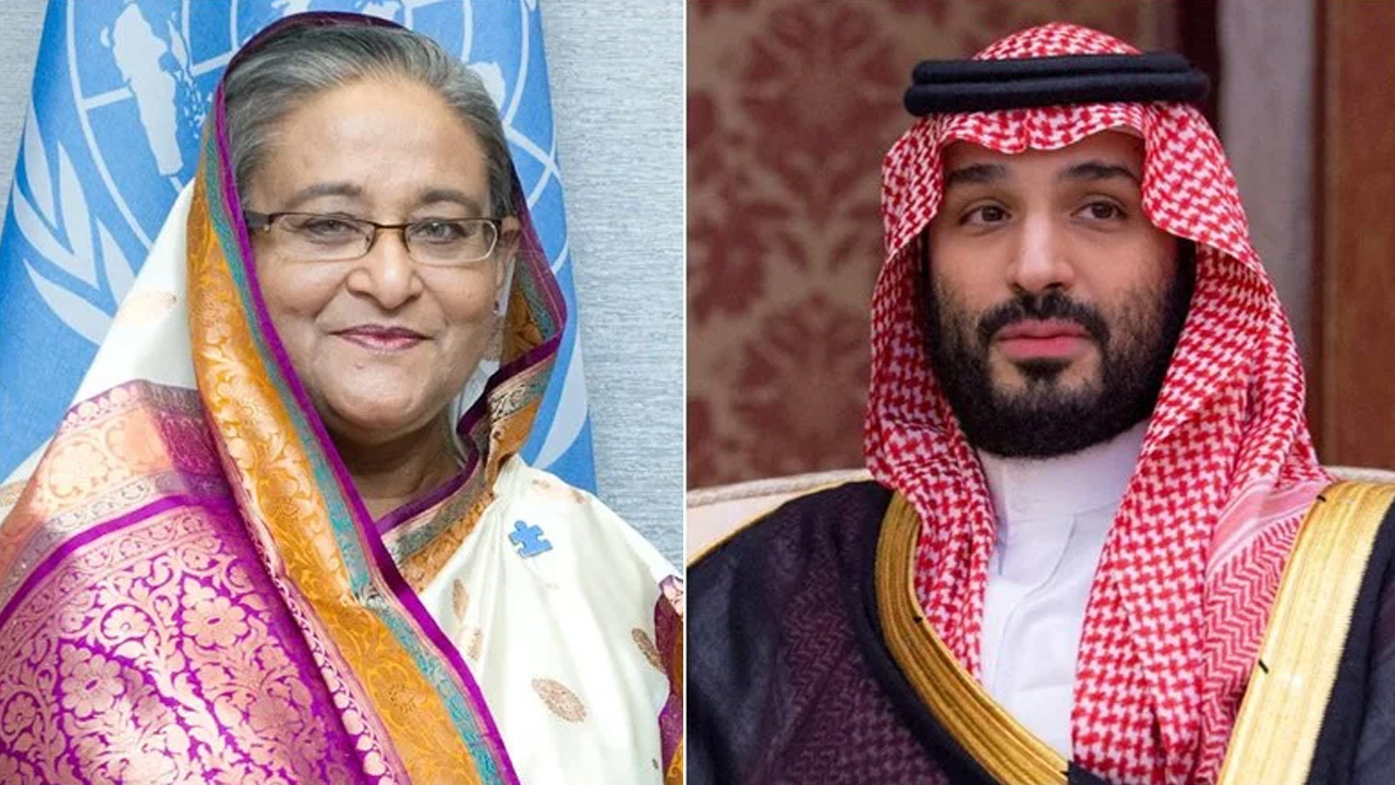 প্রধানমন্ত্রী শেখ হাসিনা ও সৌদি যুবরাজ মোহাম্মদ বিন সালমান আল সৌদ।। ছবি : সংগৃহীত