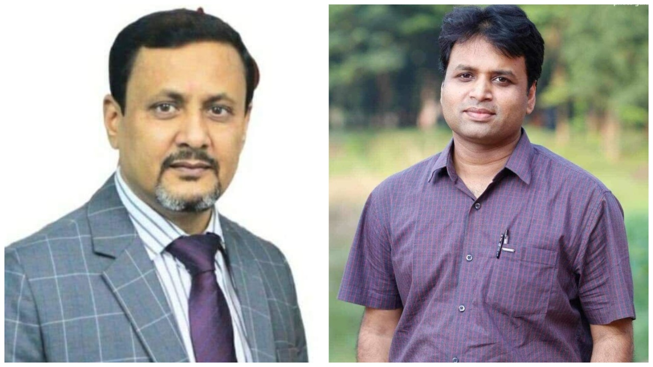 জাবি শিক্ষক সমিতির সভাপতি অধ্যাপক মো. মোতাহার হোসেন (বামে) ও সাধারণ সম্পাদক শাহেদ রানা (ডানে)। ছবি : কালবেলা