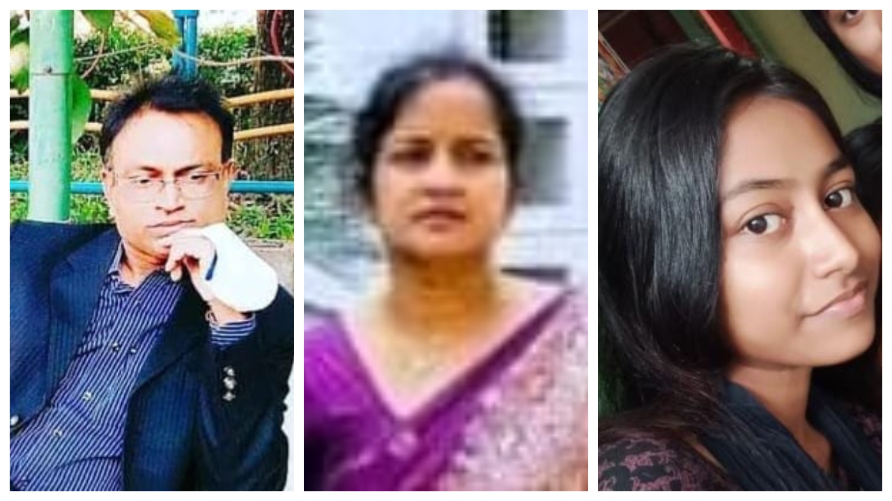 নিহত বিকাশ সরকার (৪৫), তার স্ত্রী স্বর্ণা রানী সরকার (৪০) ও মেয়ে পারমিতা সরকার তুষি (১৫)। ছবি : সংগৃহীত