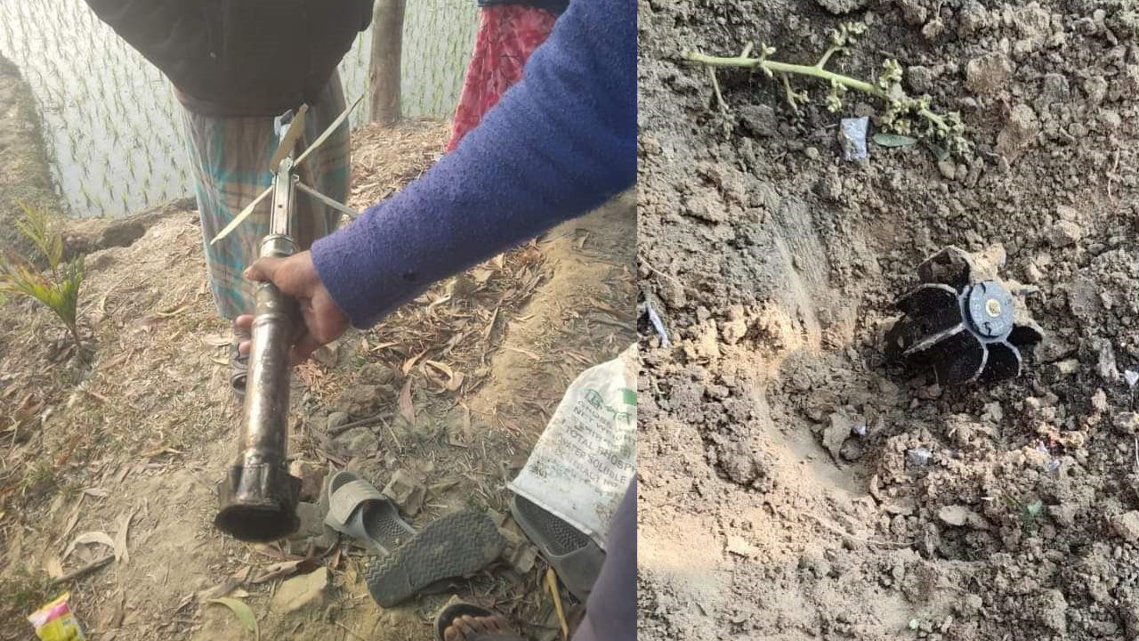 তুমব্রু সীমান্তের পাহাড়ে নিক্ষেপ করা মর্টার শেল। ছবি : কালবেলা