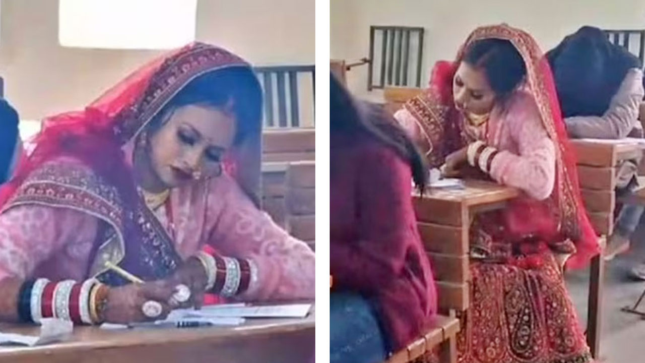 শ্বশুরবাড়ি না গিয়ে পরীক্ষাকেন্দ্রে গেলেন কনে। ছবি: সংগৃহীত