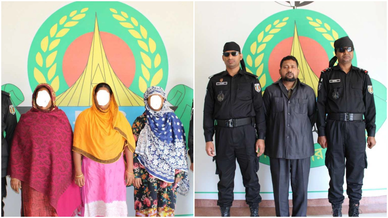 অভিযুক্তদের গ্রেপ্তার করে র‌্যাব। ছবি : কালবেলা