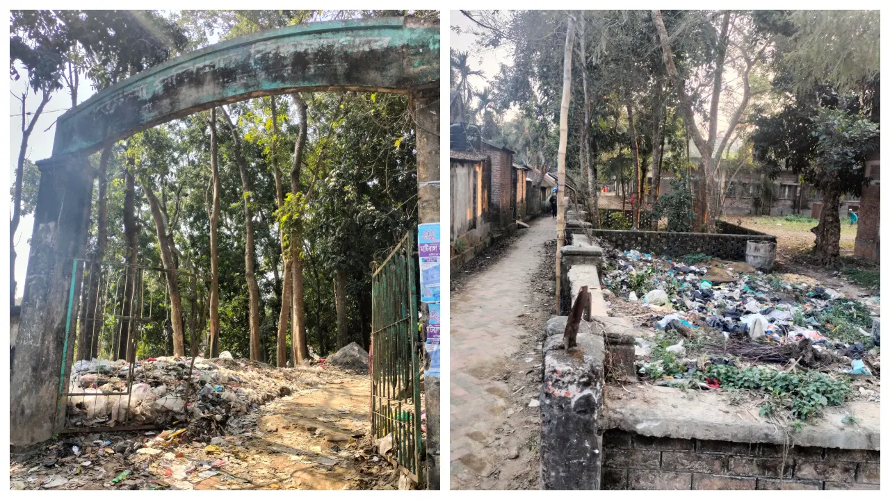 খাগড়াছড়ির মাটিরাঙ্গায় পৌর এলাকাজুড়ে ছড়িয়ে-ছিটিয়ে আছে আবর্জনা। ছবি : কালবেলা