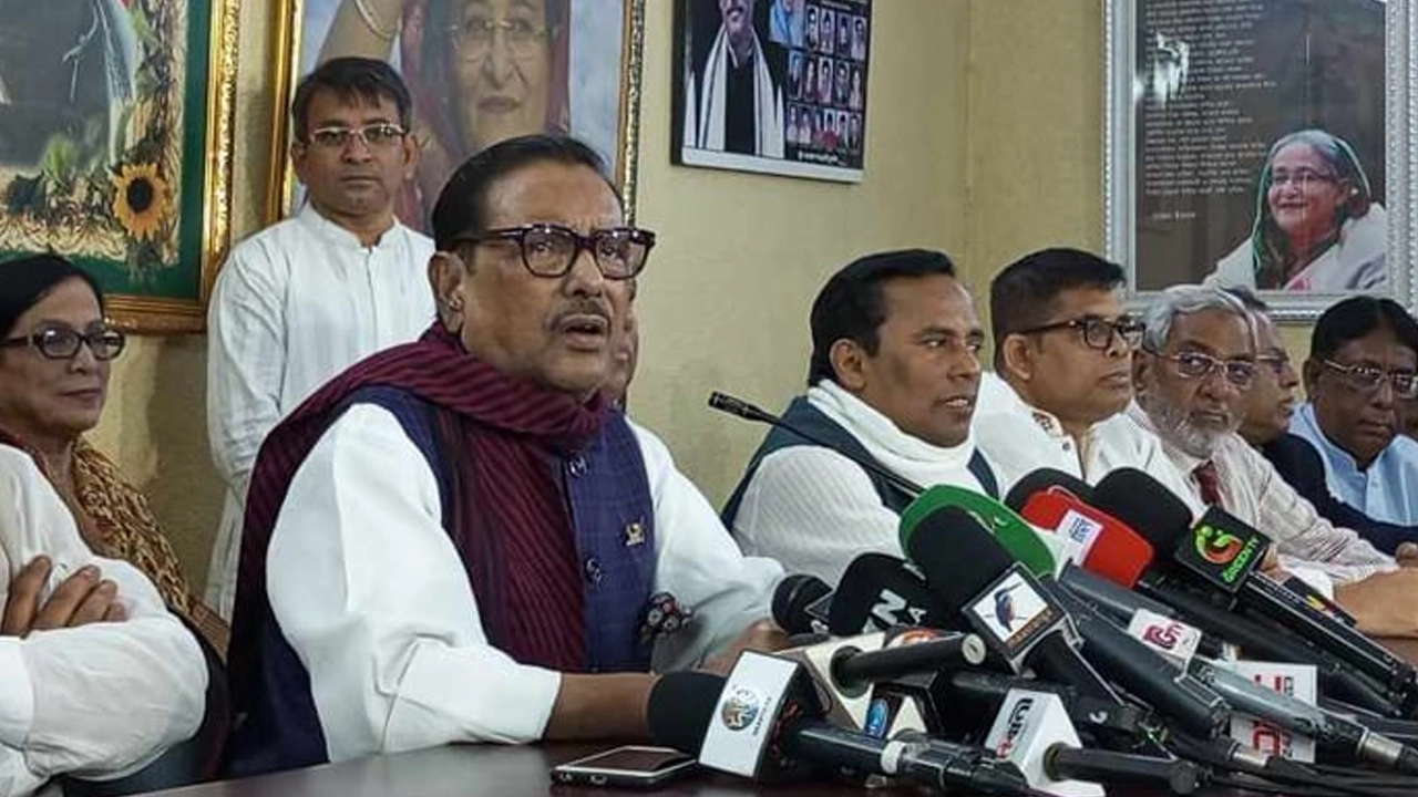 আওয়ামী লীগের সভাপতির ধানমন্ডির রাজনৈতিক কার্যালয়ে এক ব্রিফিংয়ে বক্তব্য দেন ওবায়দুল কাদের। ছবি : সংগৃহীত