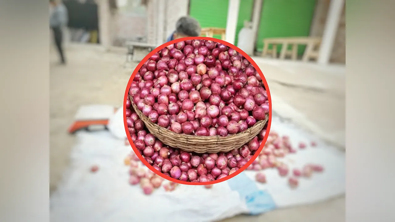 ঝুড়িভর্তি পেঁয়াজ, ছবিটি দিনাজপুরের খানসামার একটি বাজার থেকে তোলা। কালবেলা