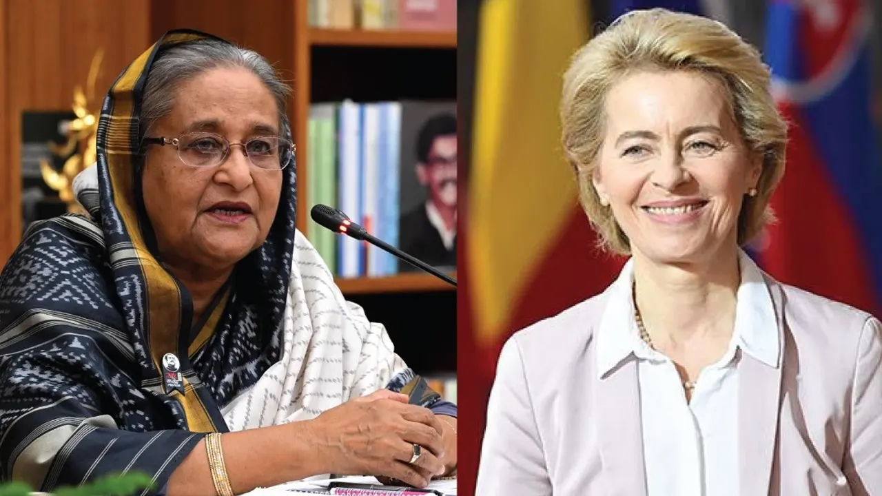 প্রধানমন্ত্রী শেখ হাসিনা ও ইউরোপীয় কমিশনের প্রেসিডেন্ট উরসুলা ফন ডার লেইন। ছবি : সংগৃহীত