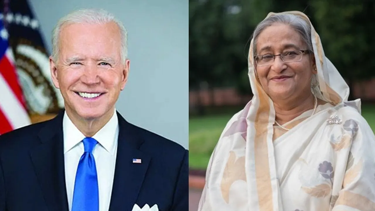 মার্কিন প্রেসিডেন্ট জো বাইডেন ও প্রধানমন্ত্রী শেখ হাসিনা। ছবি : সংগৃহীত