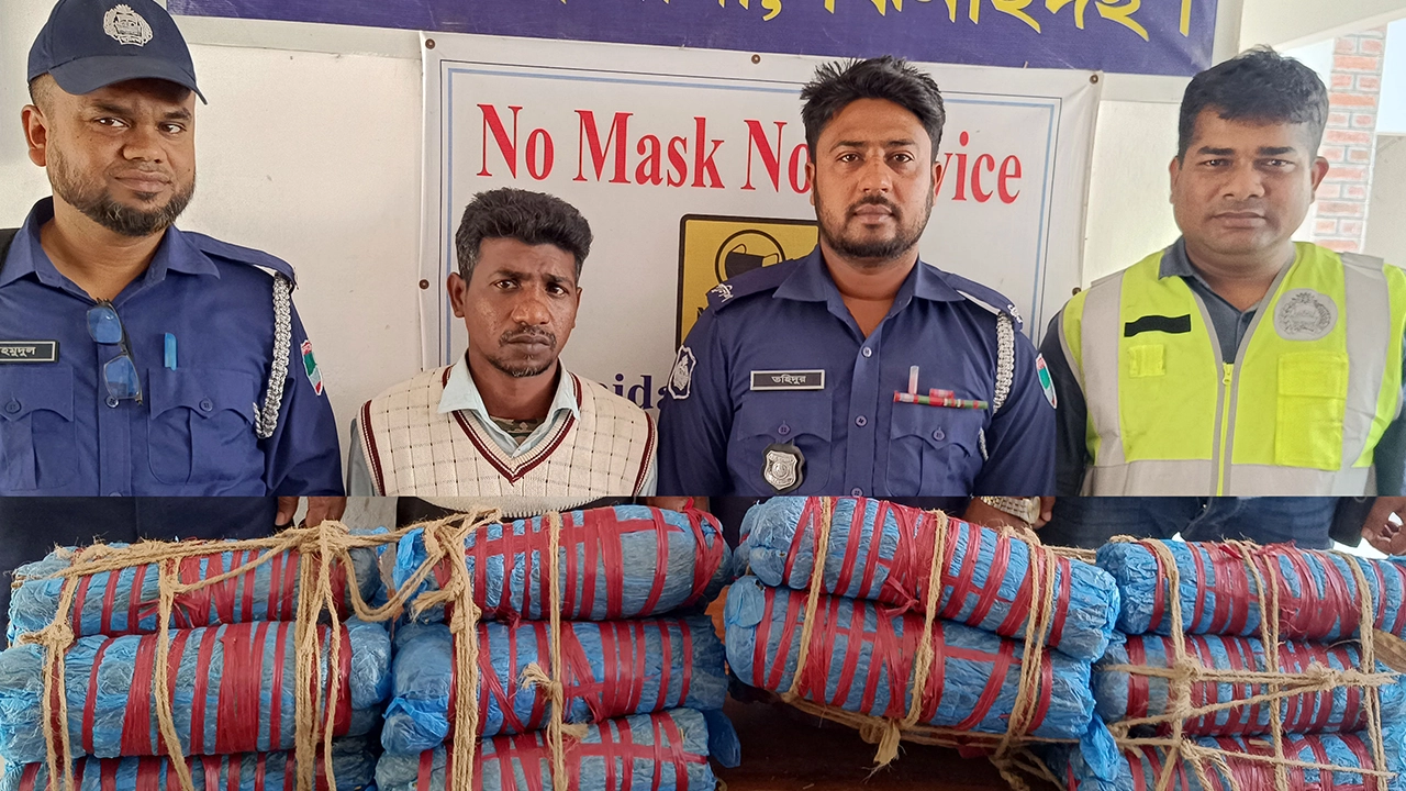 গাঁজাসহ গ্রেপ্তার আল আমিন। ছবি : কালবেলা