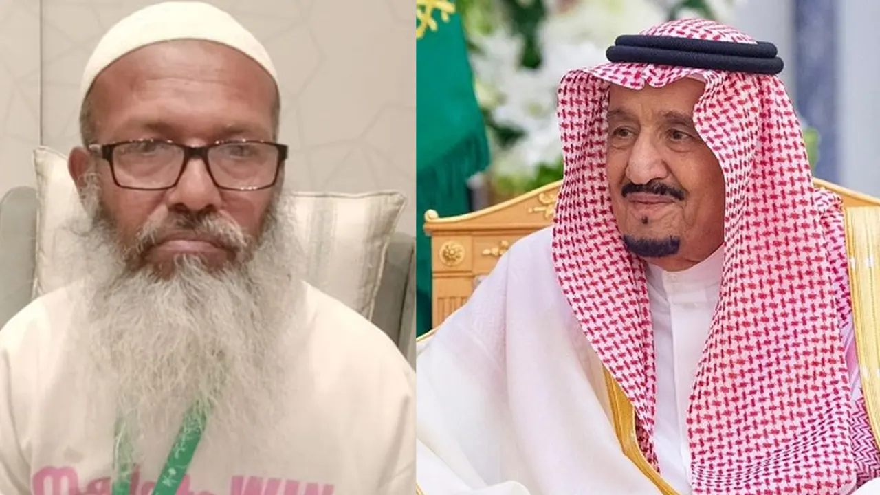 বাঁয়ে ভ্যানচালক আব্দুল সালাম, ডানে সৌদি বাদশাহ সালমান বিন আব্দুল আজিজ। ছবি : সংগৃহীত