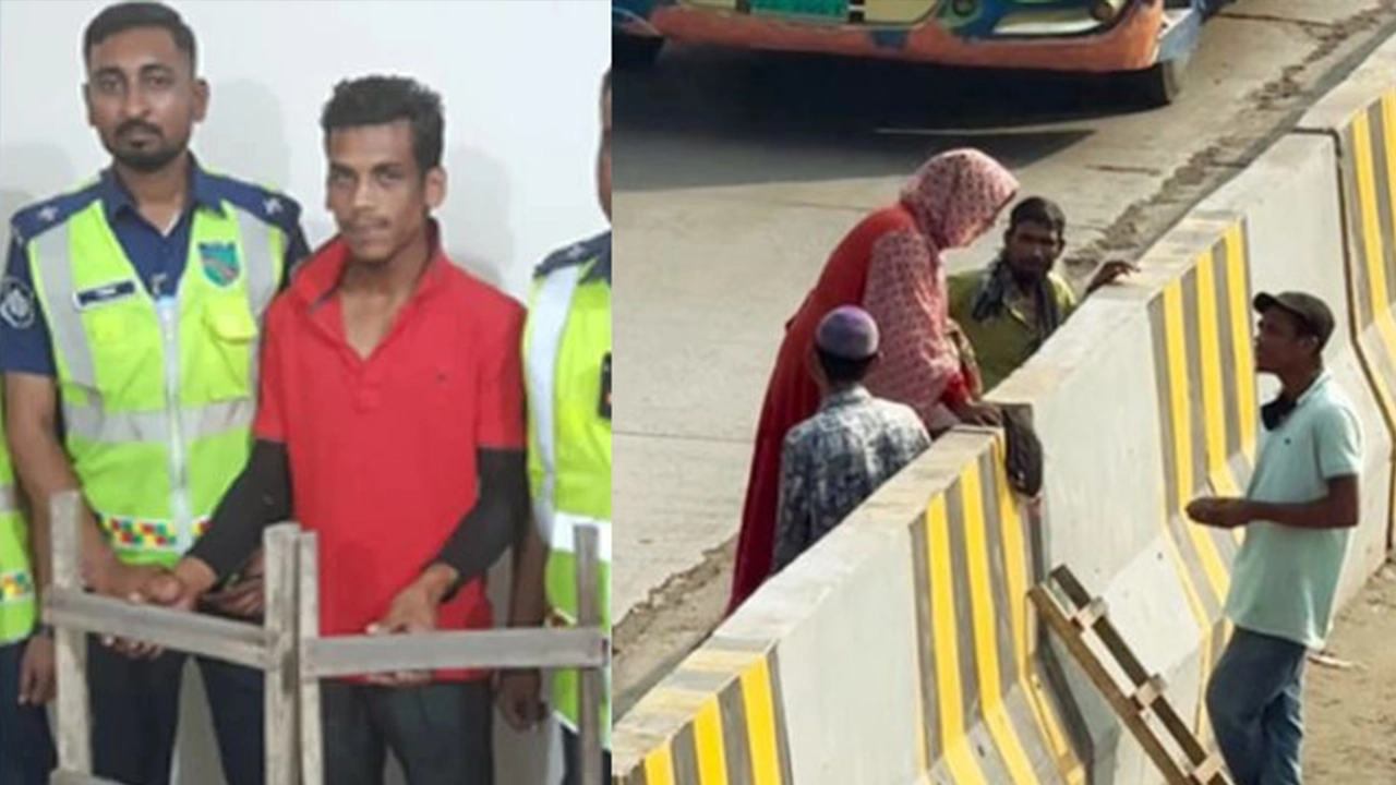 ঢাকা-চট্টগ্রাম মহাসড়কে মই দিয়ে টাকা আদায় করা সেই ব্যবসায়ী আটক। ছবি : কালবেলা