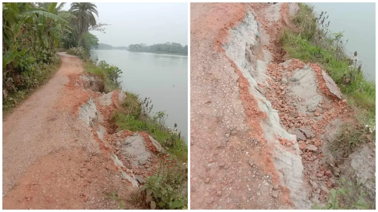 বরিশালের বাকেরগঞ্জ উপজেলার কলসকাঠি ইউনিয়নের একটি সড়কের চিত্র। ছবি : কালবেলা