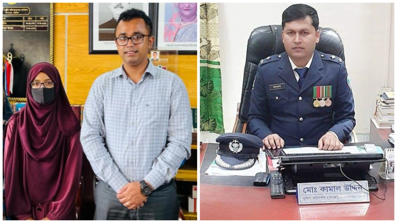 ইউএনও সঙ্গে তাহমিনা (বামে) ও সীতাকুণ্ড মডেল থানার ওসি কামাল উদ্দিন (ডানে)। ছবি : কালবেলা