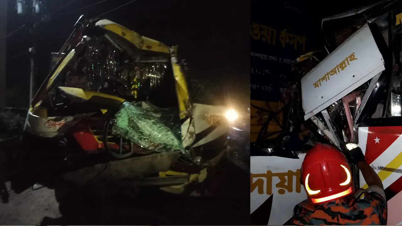 দুঘটনাকবলিত বাস। ছবি : কালবেলা