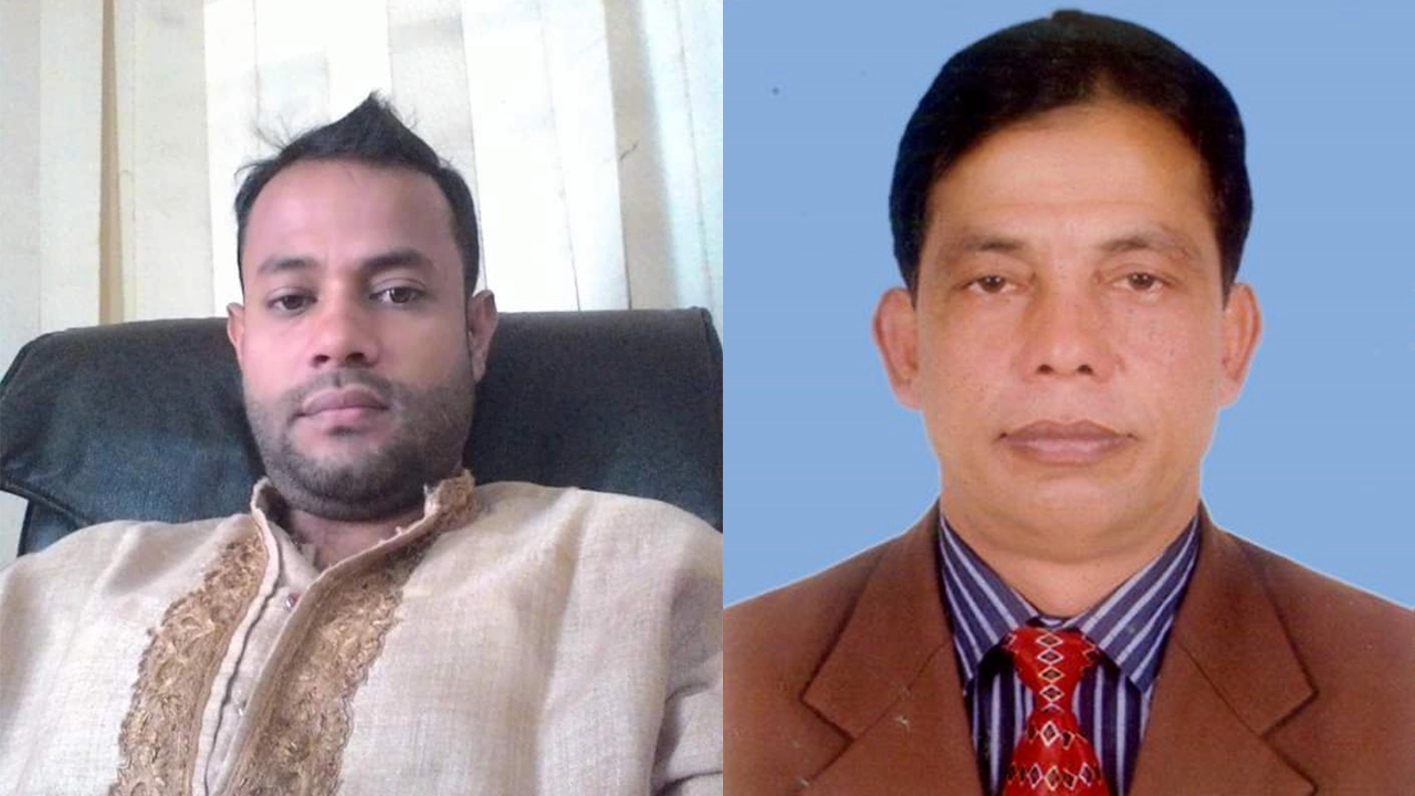 নিহত আবু সায়েম (বামে) ও অভিযুক্ত সাবেক চেয়ারম্যান খোরশেদ আলম (ডানে)। ছবি : সংগৃহীত