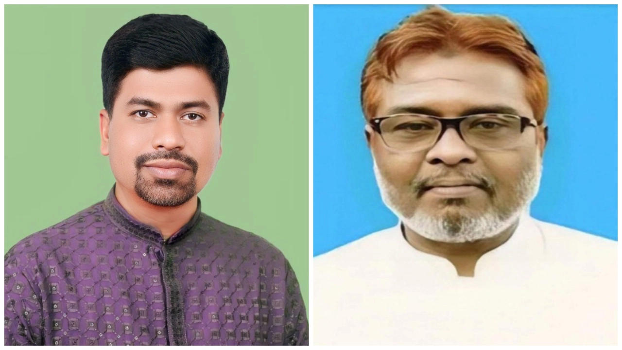 ইউপি চেয়ারম্যান এমদাদুল হক জুটন (বামে) ও আওলাদ হোসেন (ডানে)। ছবি : কালবেলা