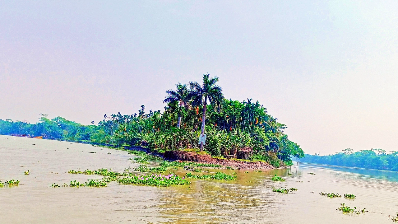 নদীভাঙনে বিলীন হতে হতে ছোট হয়ে আসছে আশোয়া গ্রাম। ছবি : কালবেলা