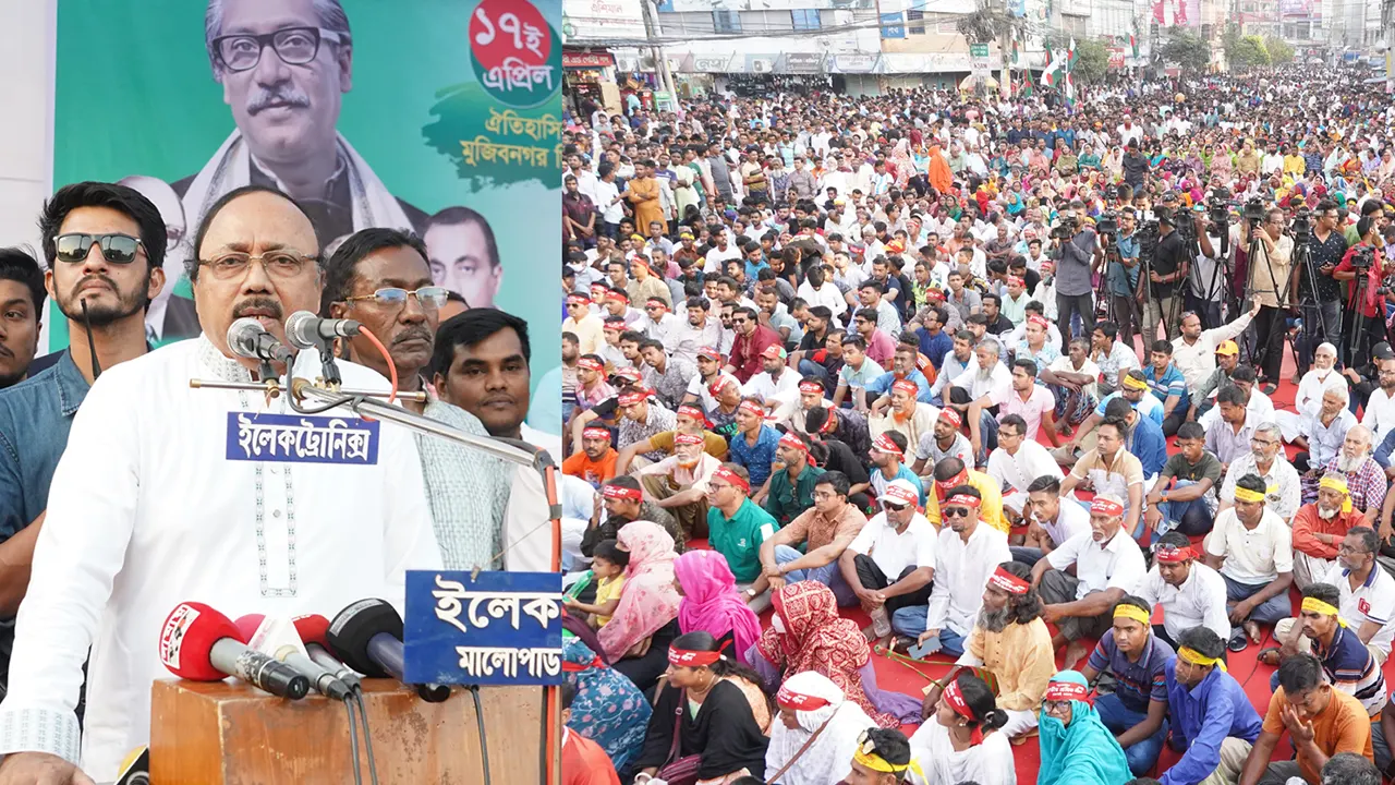 জনসভায় বক্তব্য রাখছেন রাজশাহী সিটি করপোরেশনের মেয়র এ এইচ এম খায়রুজ্জামান লিটন। ছবি : কালবেলা