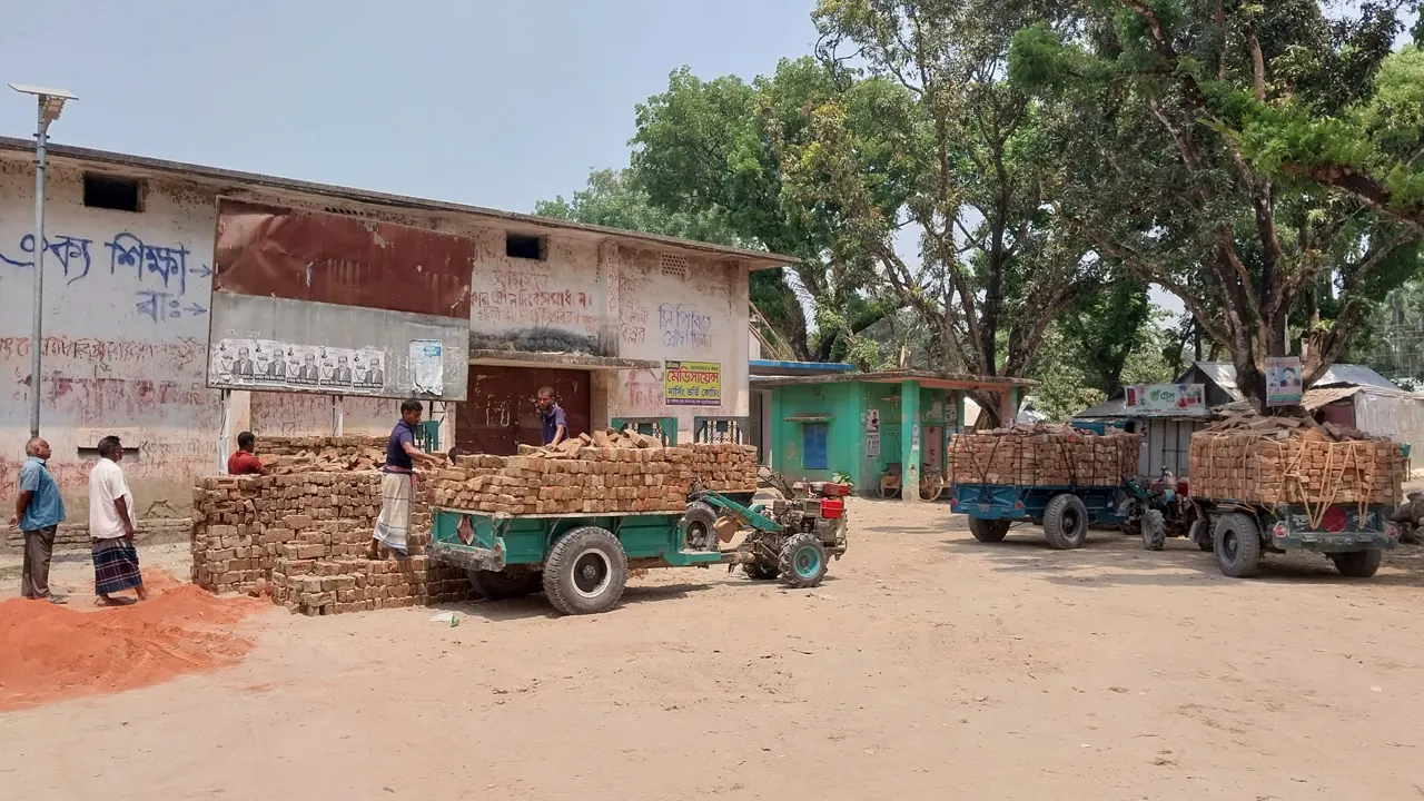 ইউপি চেয়ারম্যান ও ইউপি সদস্য কর্তৃক রাস্তা থেকে তুলে নেওয়া ইট। ছবি : কালবেলা