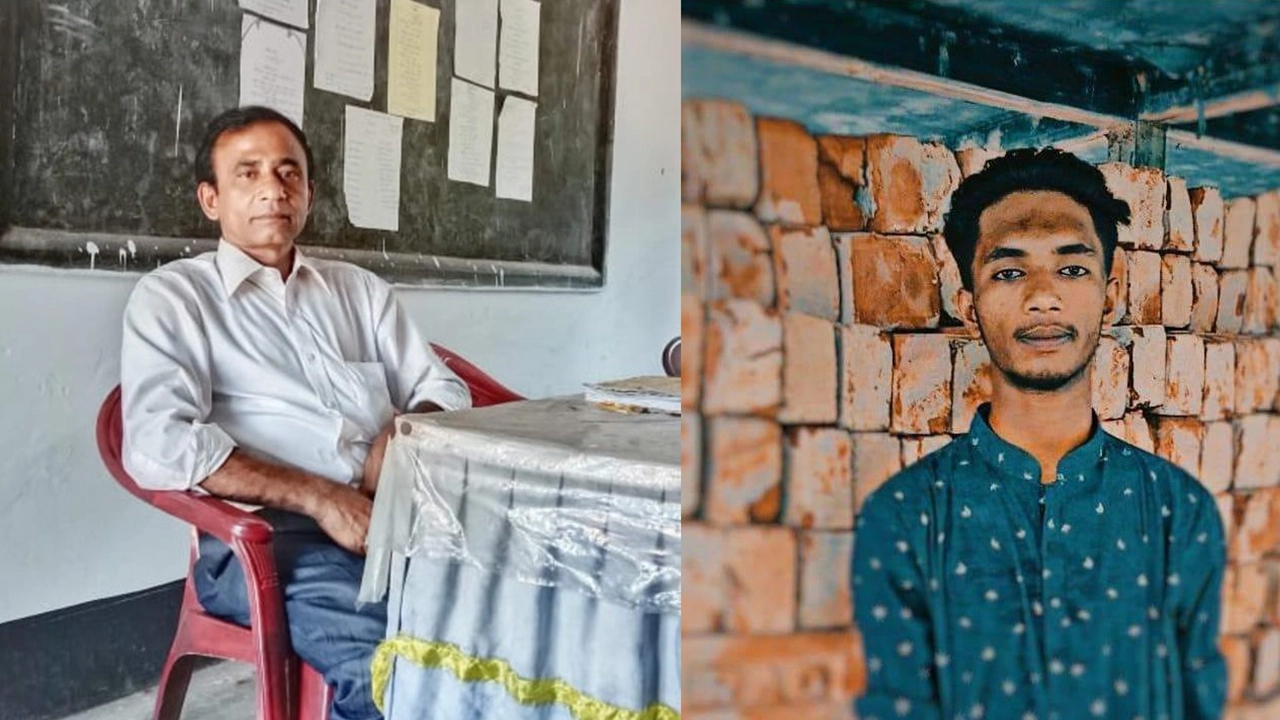 স্কুল শিক্ষক মজিবুর রহমান পান্না (বামে) ও তার ছেলে রাব্বি (ডানে)। ছবি : কালবেলা