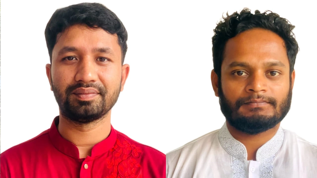 জাজিরা উপজেলা প্রেস ক্লাবের সভাপতি মো. পলাশ খান (বাঁমে) ও সাধারণ সম্পাদক শাওন বেপারি (ডানে)। ছবি : সংগৃহীত
