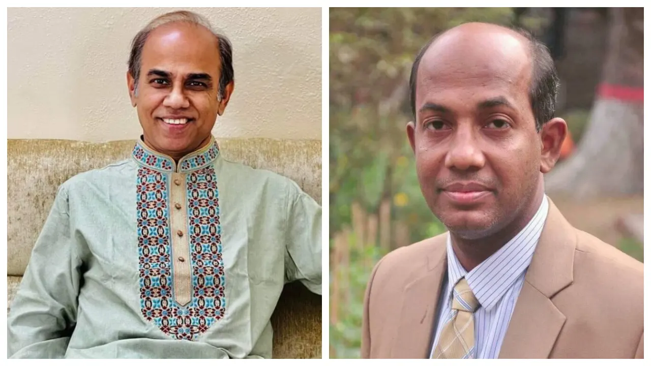 কুবি উপাচার্য অধ্যাপক ড. এ এফ এম আবদুল মঈন (বাঁয়ে), কোষাধ্যক্ষ অধ্যাপক ড. মোহাম্মদ আসাদুজ্জামান (ডানে)। ছবি : সংগৃহীত