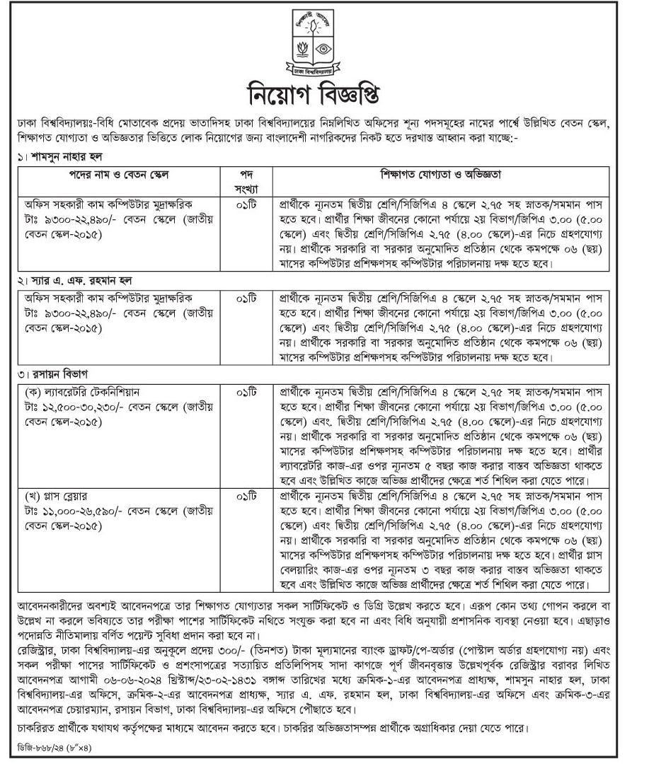 নিয়োগ দিচ্ছে ঢাকা বিশ্ববিদ্যালয়, থাকছে না বয়সসীমা