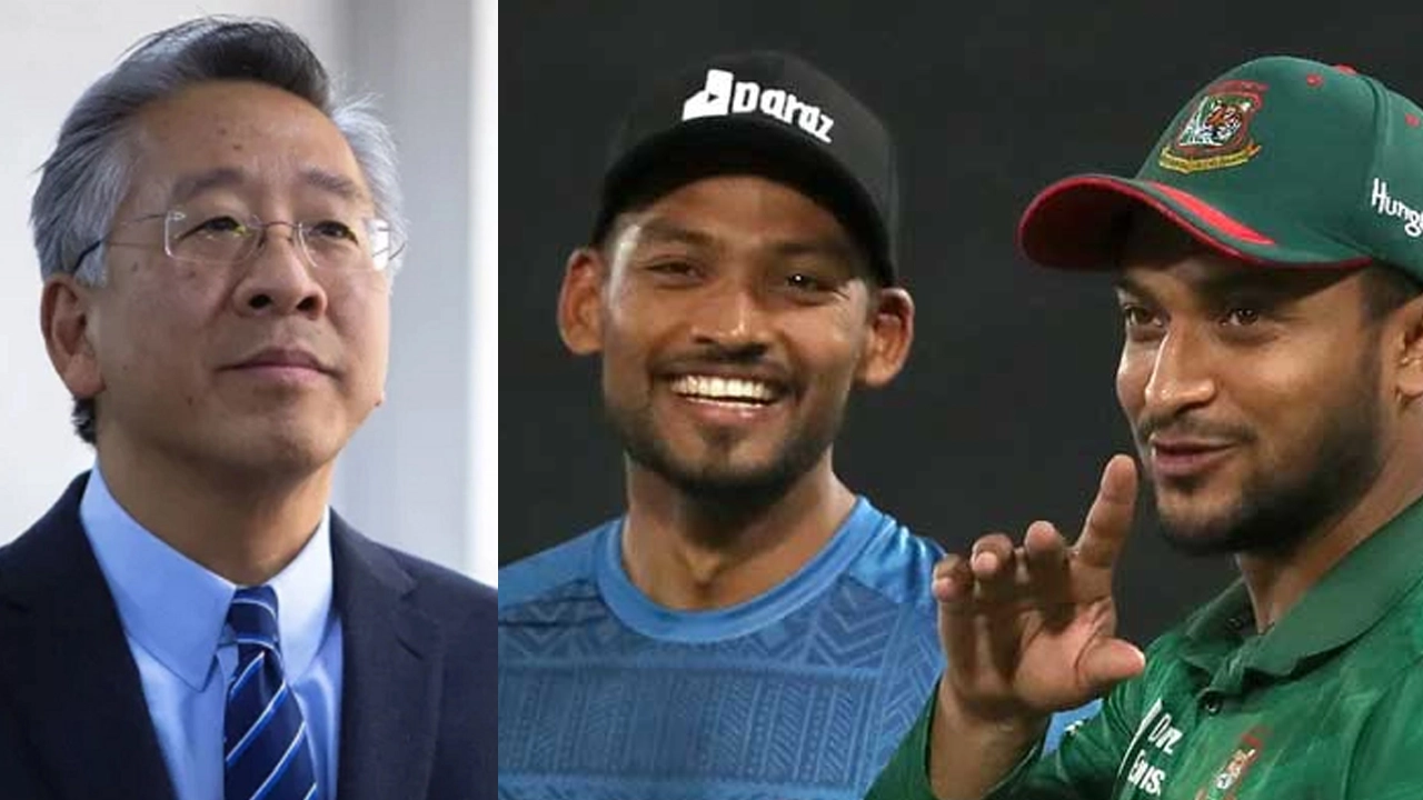 ডোনাল্ড লু (বাঁয়ে), শান্ত ও সাকিব (ডানে)। ছবি : সংগৃহীত