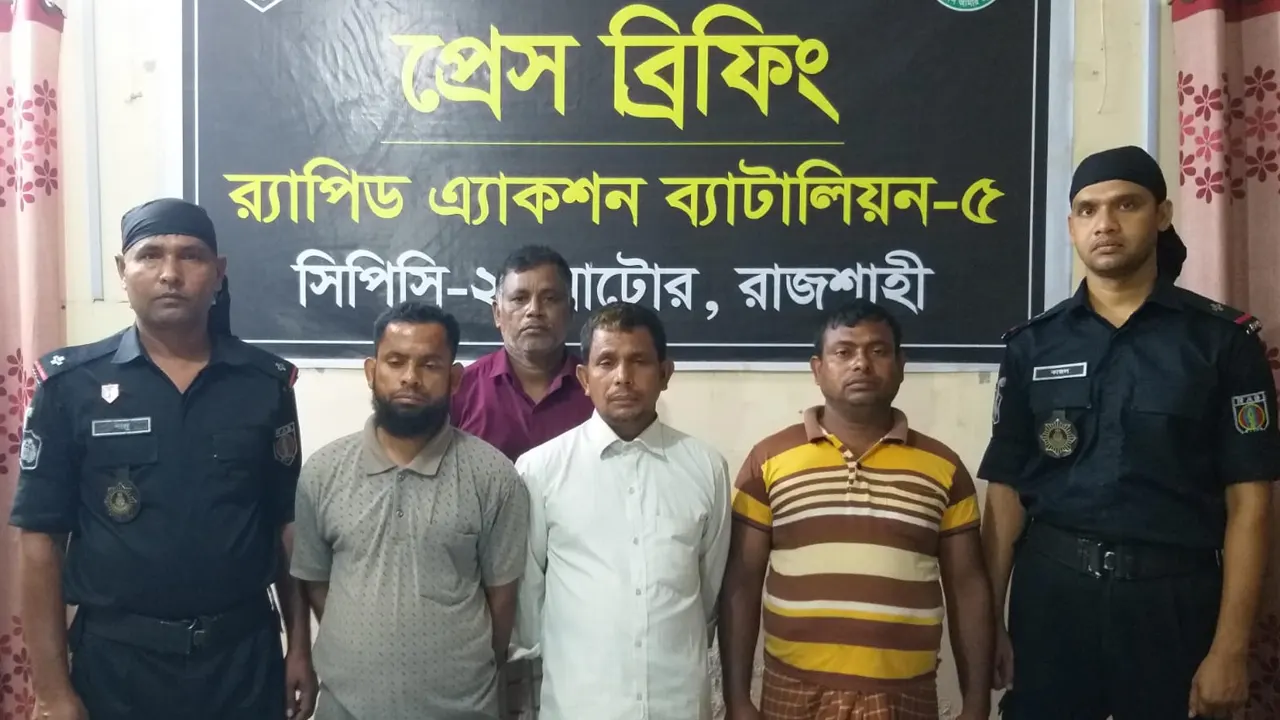 গৃহবধূ নাহার বেগম হত্যা মামলায় গ্রেপ্তার চার আসামি। ছবি : কালবেলা