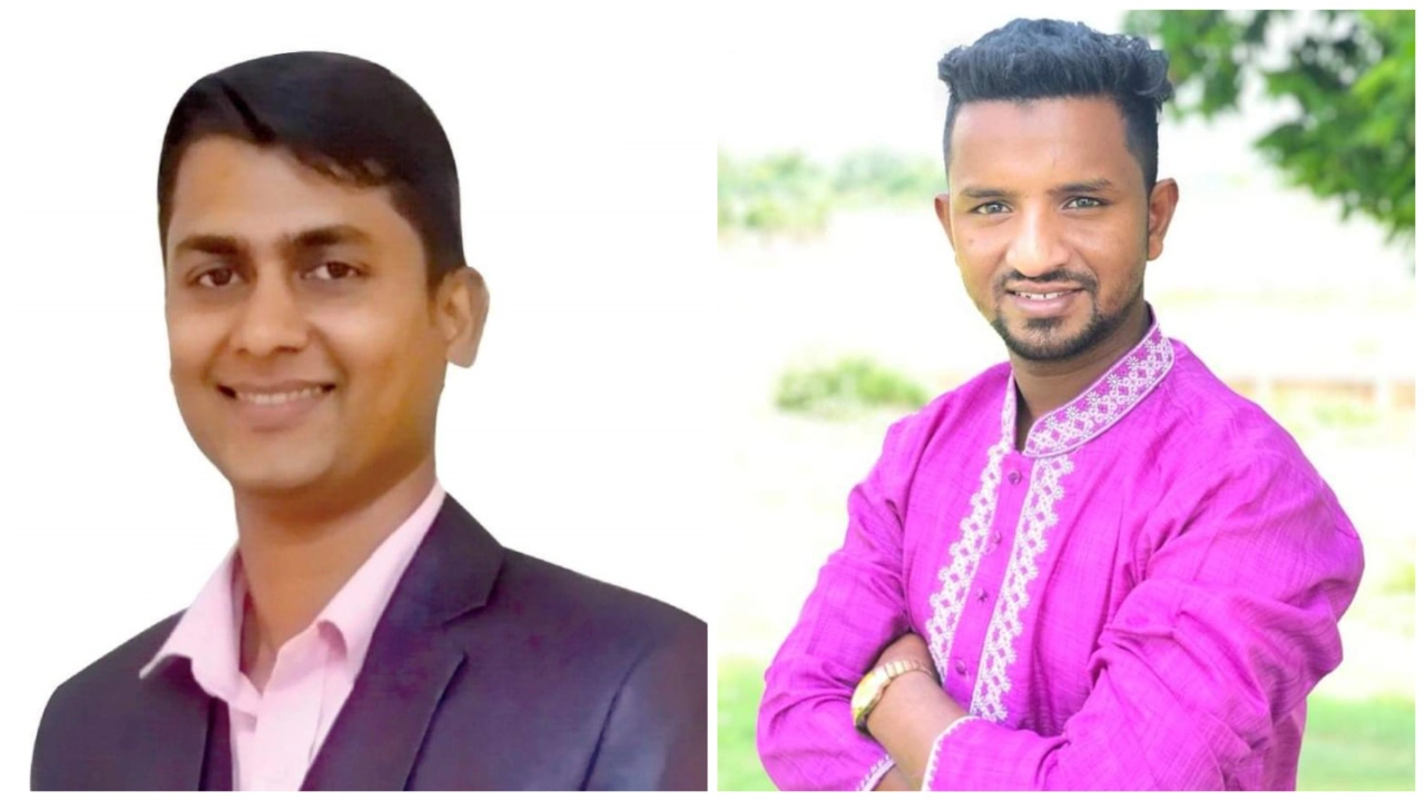 শাবি কর্মচারী ইউনিয়নের সভাপতি রমজান আহমদ (বামে) ও  সম্পাদক জাবেদ আহমদ (ডানে)। ছবি : কালবেলা