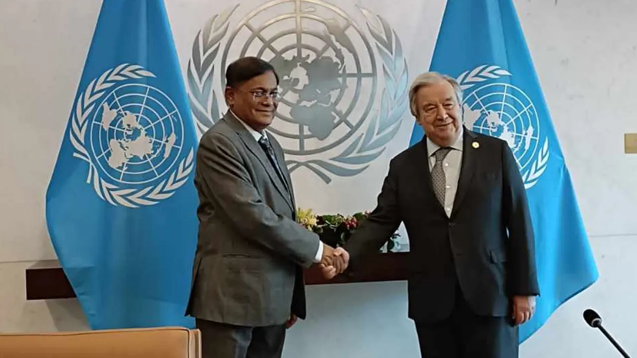 পররাষ্ট্রমন্ত্রী ড. হাছান মাহমুদ ও জাতিসংঘ মহাসচিব আন্তোনিও গুতেরেস। ছবি : সংগৃহীত