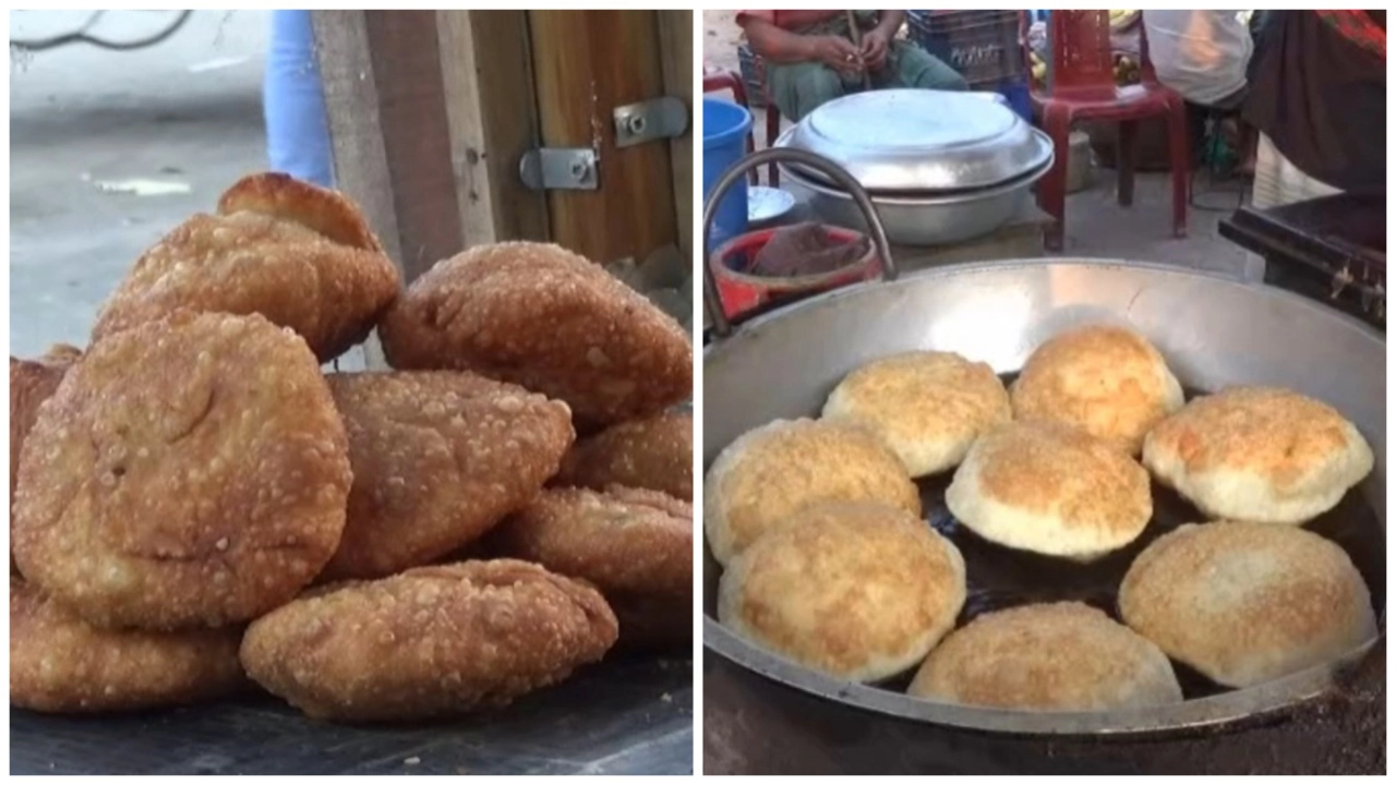 মানিকগঞ্জের আরিচা ঘাটে ভাসমান দোকানে সাজানো কিমা পুরি। ছবি : কালবেলা