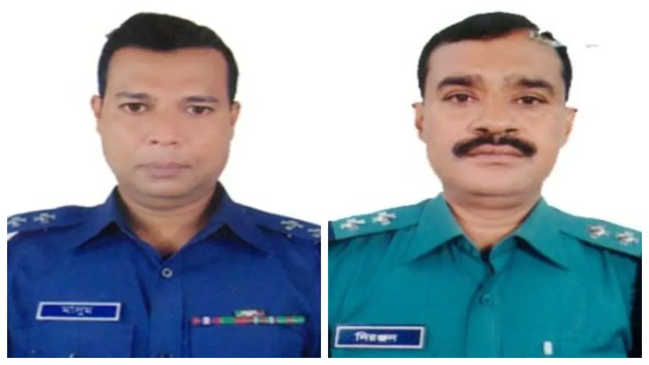 বাঁ থেকে- ভুক্তভোগী এসআই সরদার মো. মাসুম ও এসআই নিরাঞ্জন। ছবি : সংগৃহীত