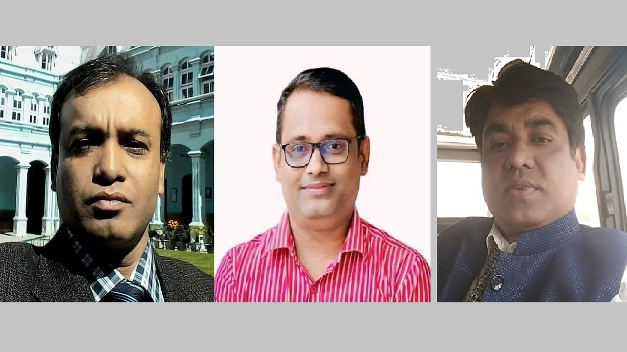 অধ্যাপক মামুন উল হক, মো. তানভীর হাসান ও সৈয়দ মোস্তাফিজুর রহমান লিখন। ছবি : সংগৃহীত