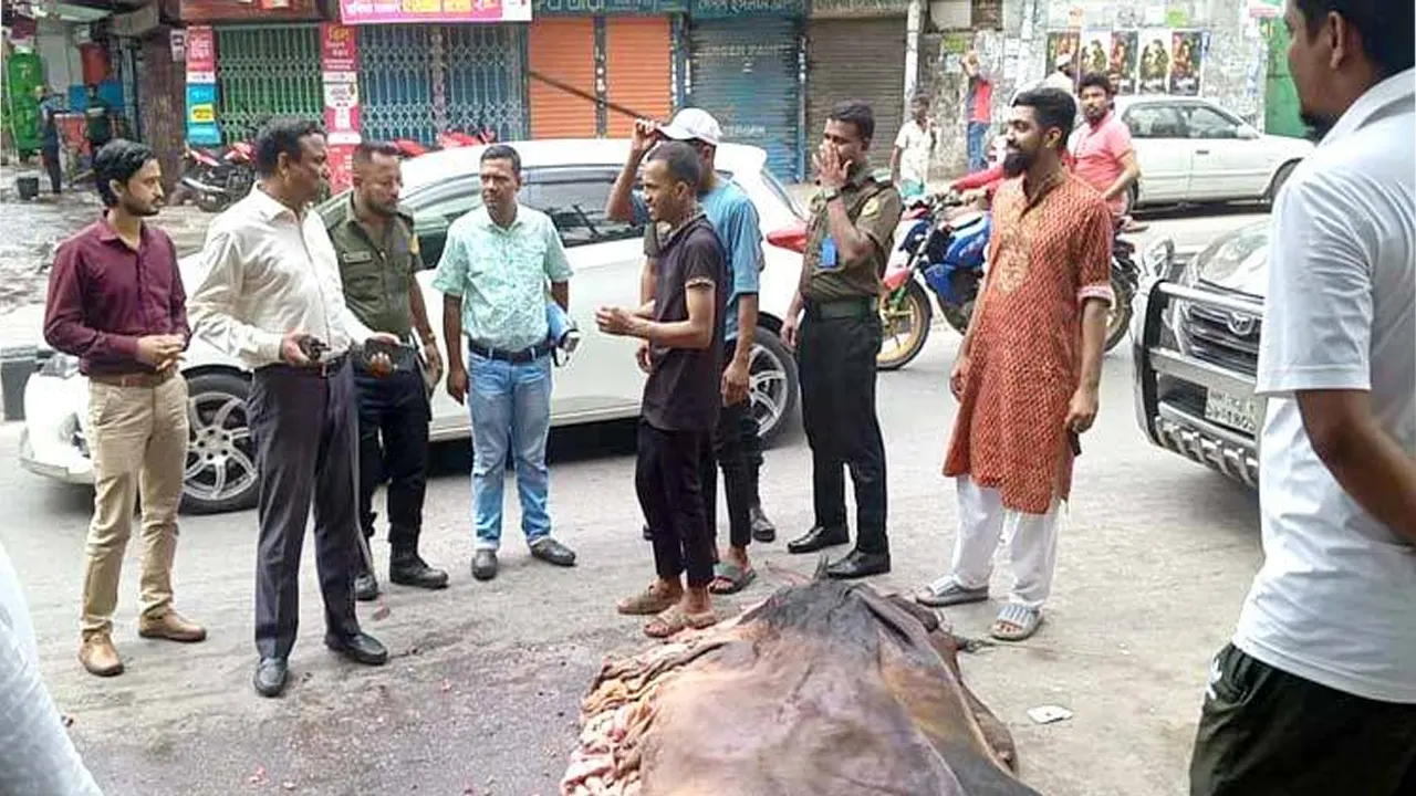 চামরা ব্যাবসায়ীদের জরিমানা করছে নির্বাহী ম্যাজিস্ট্রেট। ছবি : সংগৃহীত