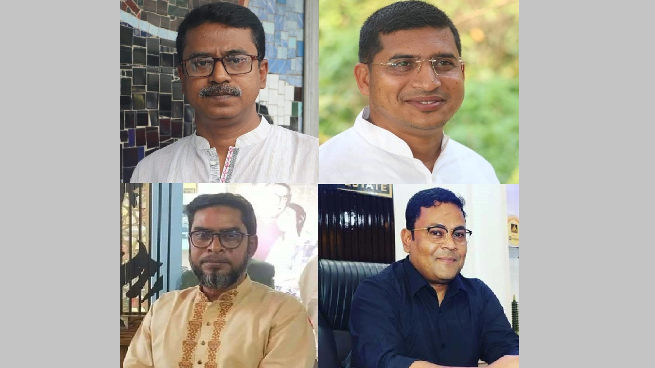 উপরে বাঁ থেকে জেলা যুবলীগের সভাপতি মাহমুদ হাসান সজল ও সম্পাদক ইয়াসির আরাফাত সৈকত। এবং নিচে বাঁ থেকে মহানগর যুবলীগের সভাপতি মো. মনিরুজ্জামান মনি ও সম্পাদক তৌরিত আল মাসুদ রনি। ছবি : সংগৃহীত
