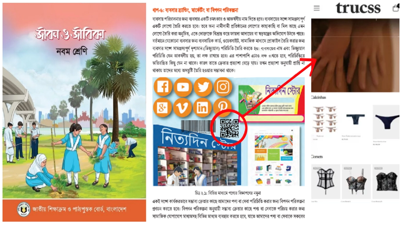 নবম শ্রেণির ‘জীবন ও জীবিকা’ বইয়ে অন্তর্বাস বিক্রির ওয়েবসাইটের ঠিকানা। ছবি : সংগৃহীত