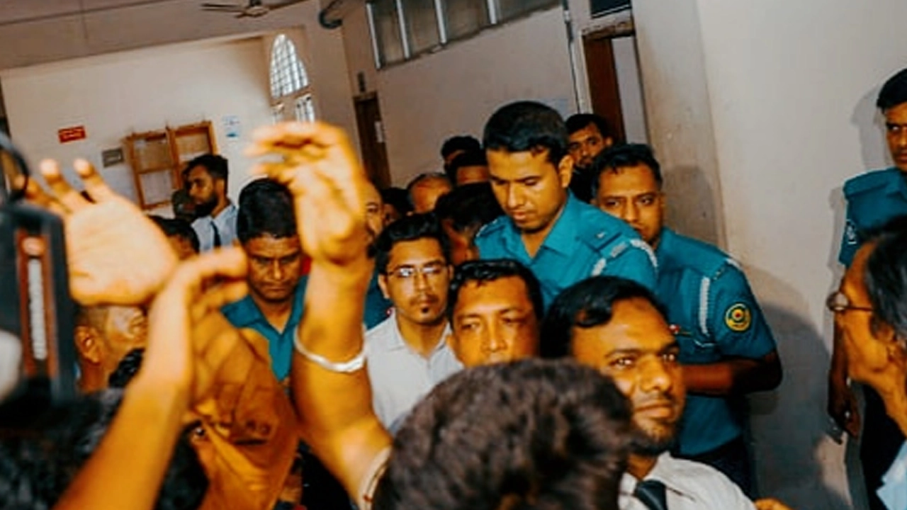 আদালত চত্বরে গোলাম রসুল নিশান ও আরিফুল্লাহ রাজু। ছবি : কালবেলা