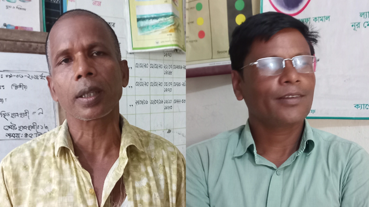 বিভাগীয় মামলা হওয়া দুই শিক্ষক দেবেন্দ্র কুমার মাহাতো ও বিশ্বনাথ কুমার মাহাতো। ছবি : সংগৃহীত