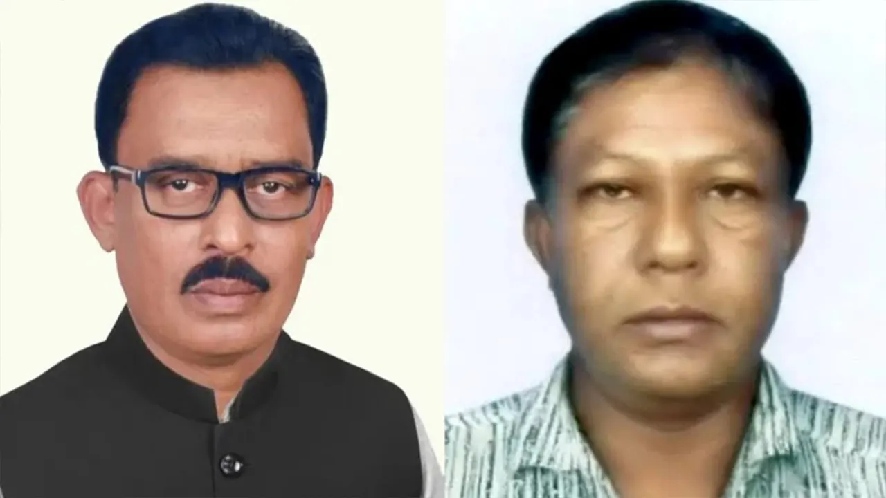 বাঁ থেকে- অপসারণকৃত চেয়ারম্যান শাহ আসাদুজ্জামান তপন ও  ওয়ার্ড মেম্বার অজিত কুমার বিশ্বাস। ছবি : সংগৃহীত
