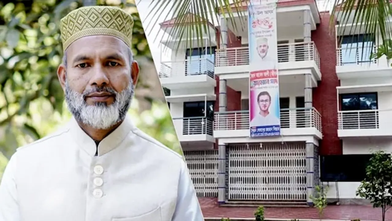 আবেদ আলী ও ইনসেটে তার বাড়ি। ছবি : সংগৃহীত