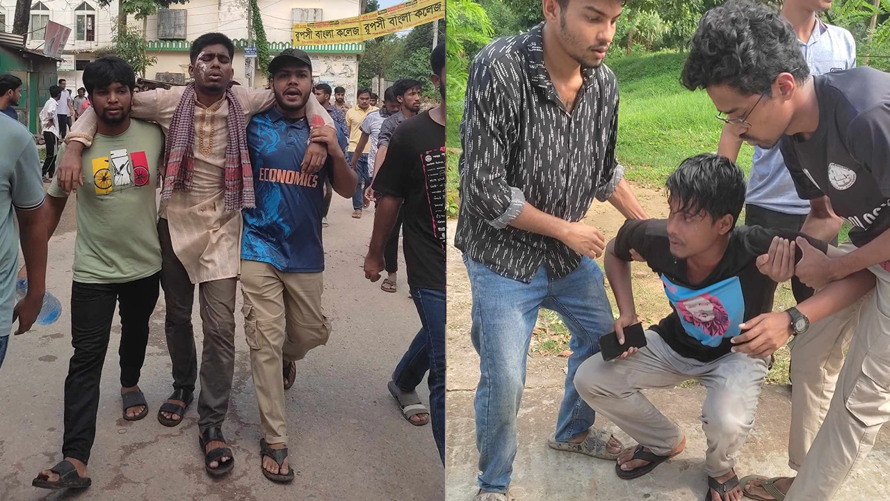 কুমিল্লা বিশ্ববিদ্যালয়ে সংঘর্ষে আহতদের নেওয়া হচ্ছে হাসপাতালে। ছবি : কালবেলা