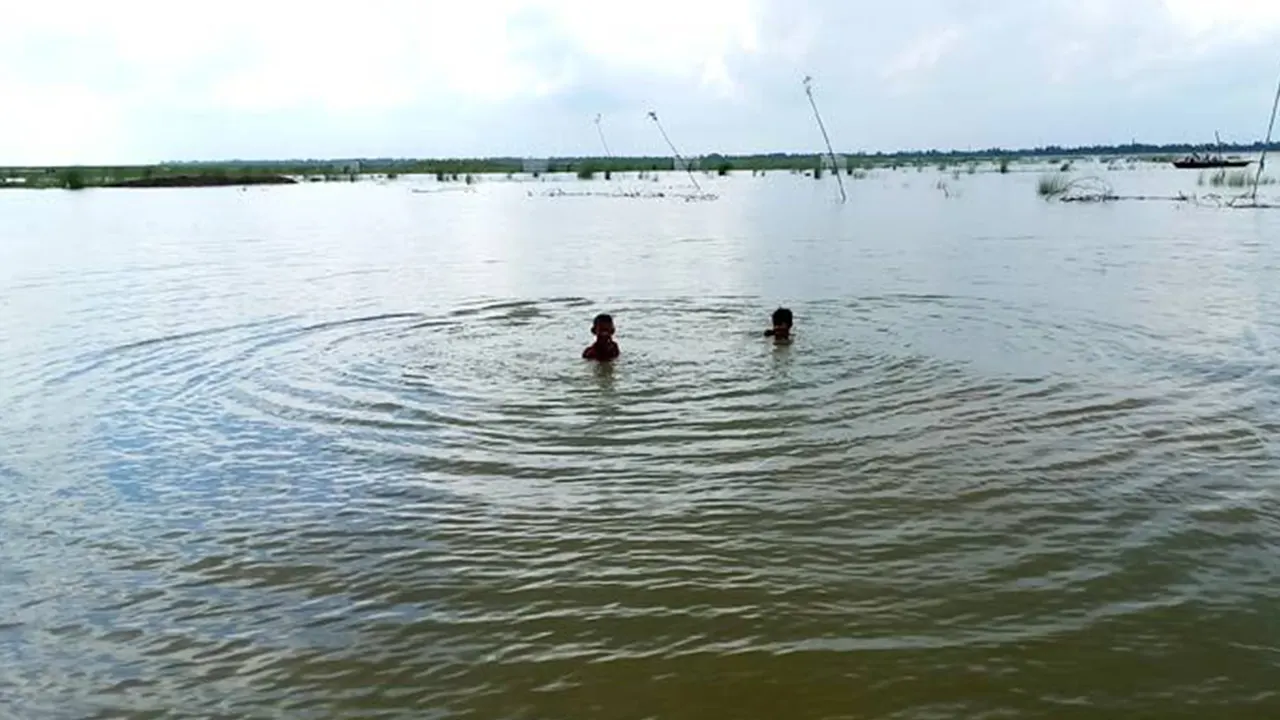 পদ্মার পানি বিপৎসীমার ওপর দিয়ে প্রবাহিত হচ্ছে। ছবি : কালবেলা