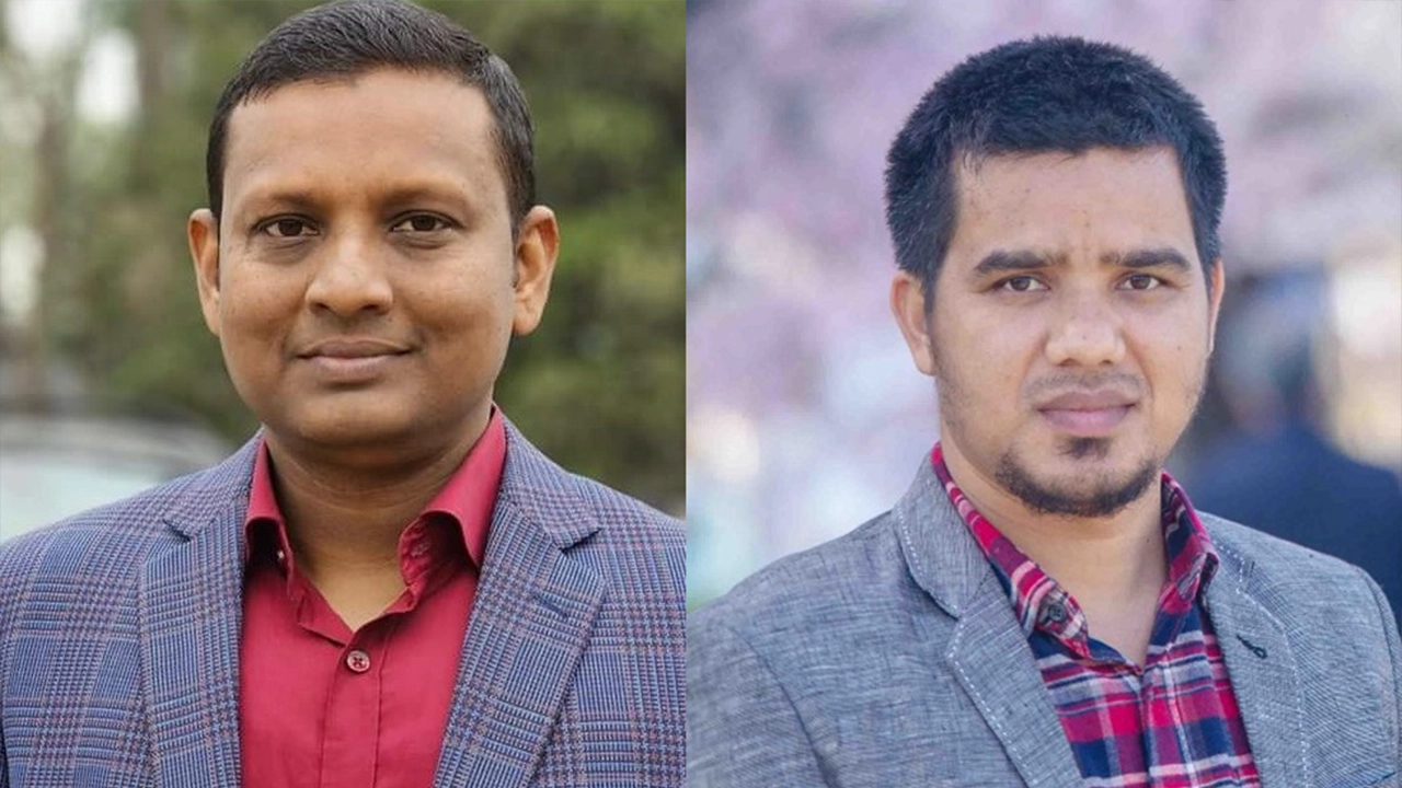 পাবিপ্রবি শিক্ষক সমিতির সভাপতি জয় (বামে) ও সাধারণ সম্পাদক রহিম (ডানে)। ছবি : কালবেলা