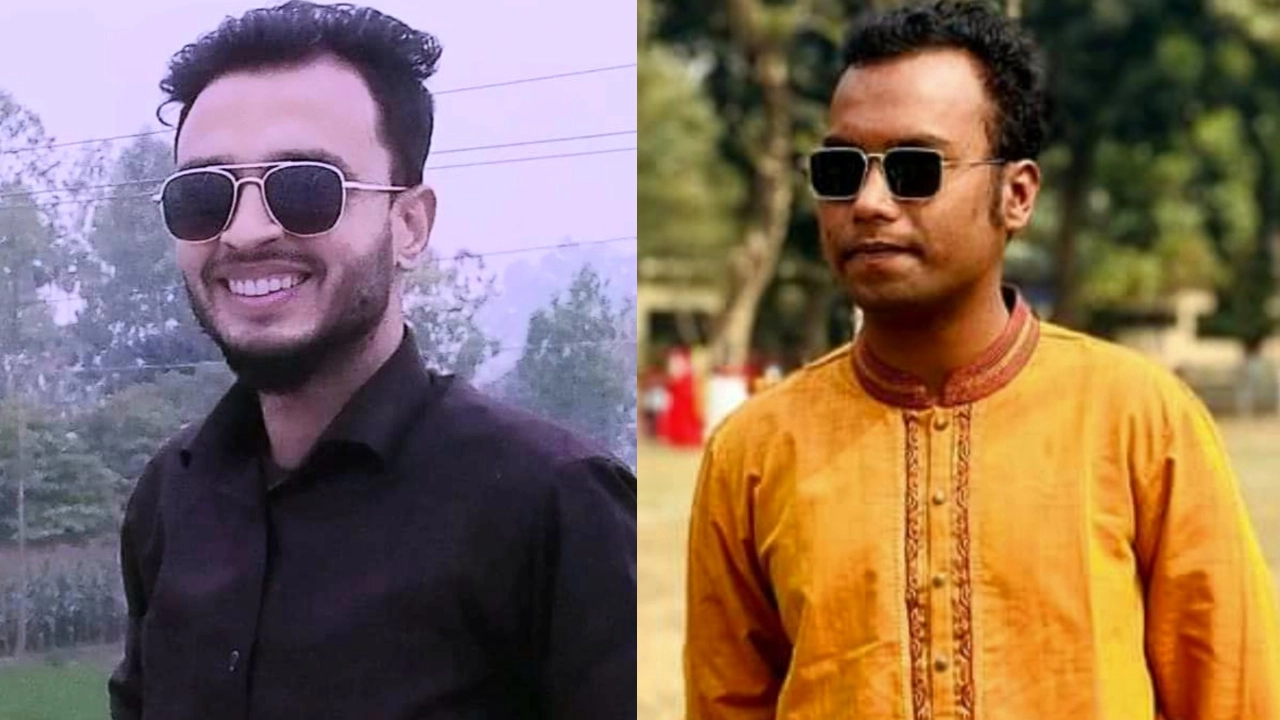 সদর উপজেলা ছাত্রলীগের সাংগঠনিক সম্পাদক আরিফুজ্জামান আরিফ (বাঁয়ে) ও সরকারি কলেজ ছাত্রলীগের সাংগঠনিক সম্পাদক আজমাউল খন্দকার (ডানে)। ছবি : কালবেলা